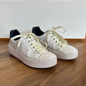 Michael Kors Cream and Black Logo-Panel Platform Sneakers